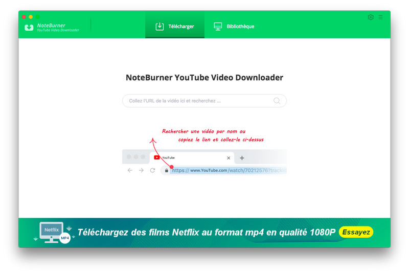 Interface principale de NoteBurner YouTube Video Downloader pour Mac